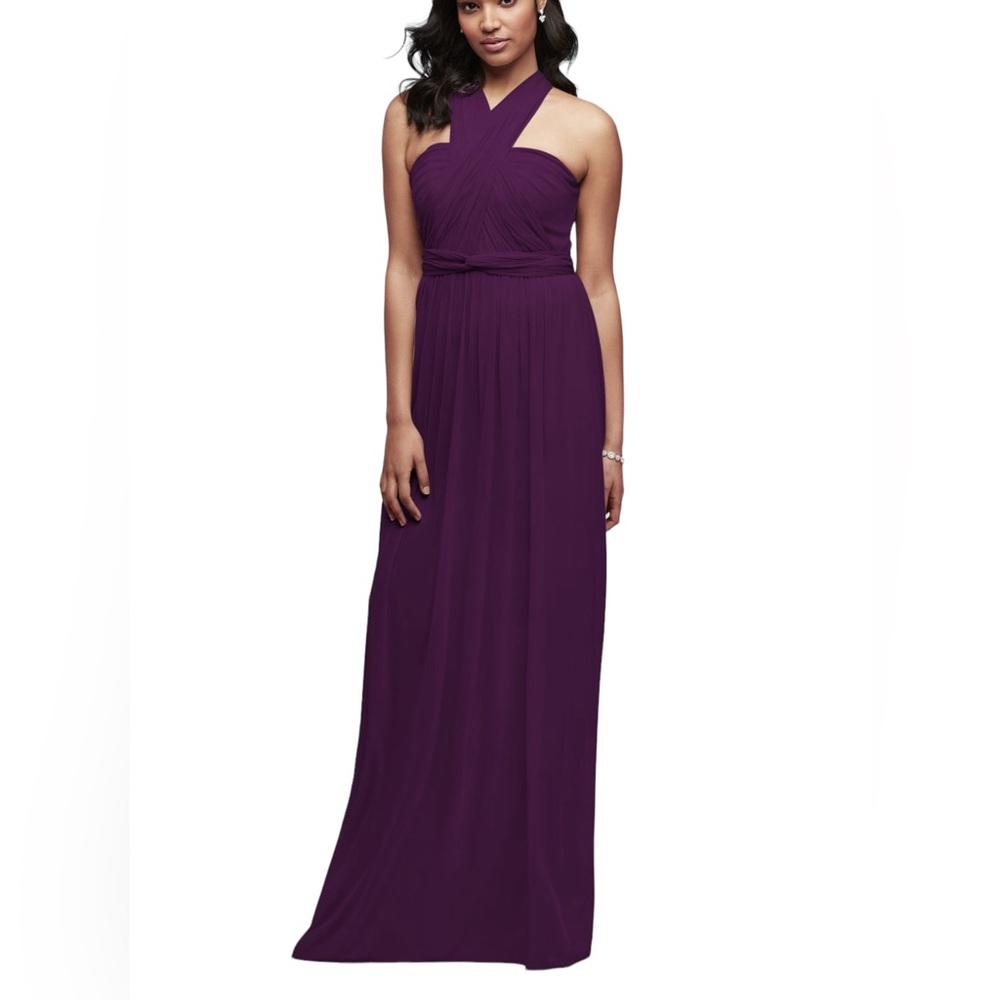 David's Bridal Deep Purple Cross-Front Chiffon Gown